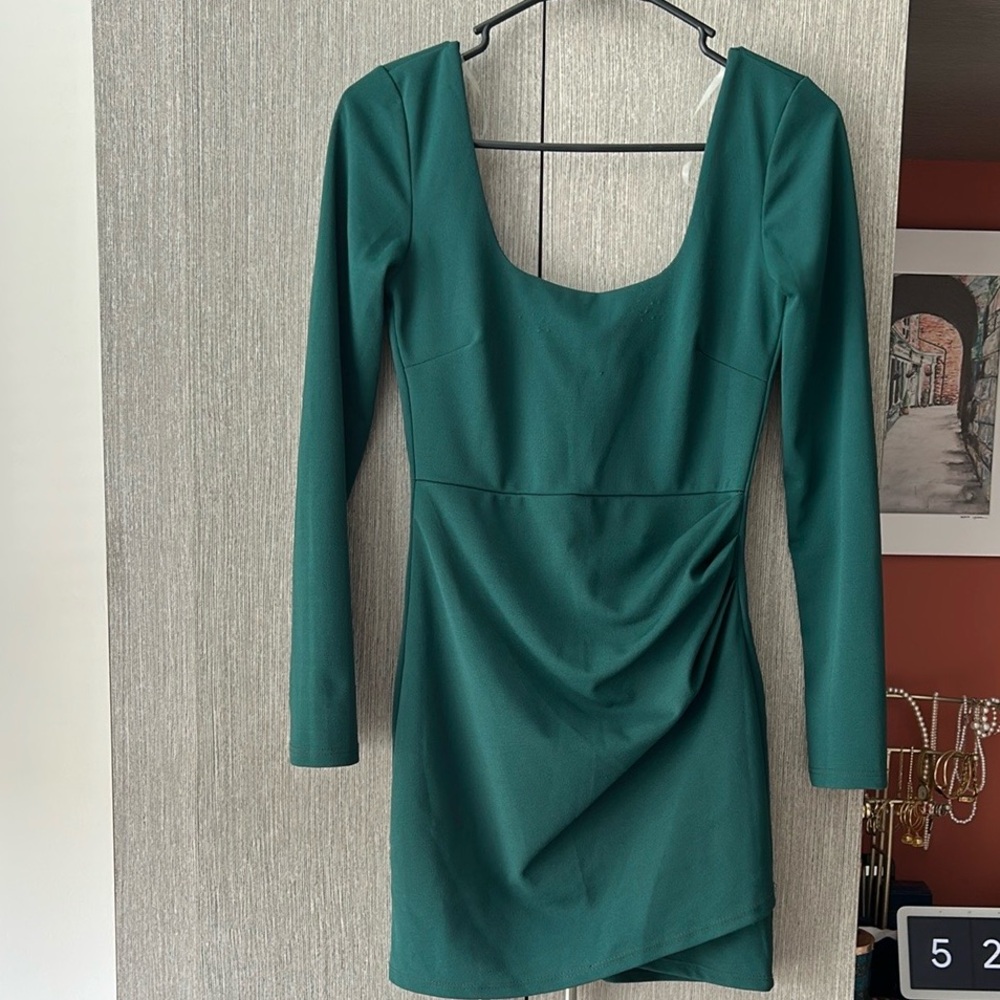 Blue Blush Green Ruched Long Sleeve Bodycon Dress